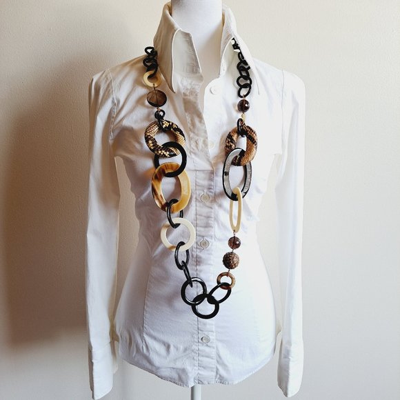 AMLE Italian Python Snakeskin Long Chain Horn Necklace - Picture 2 of 16